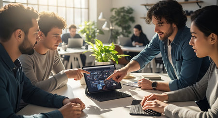 Group of multiethnic business people working together in modern office.の素材