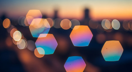 Abstract circular bokeh background of cityscape at twilight time.の素材