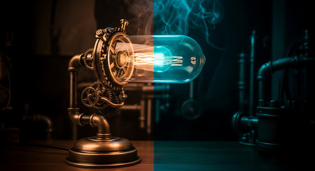 Vintage gas lamp on a dark background. 3d rendering.の素材