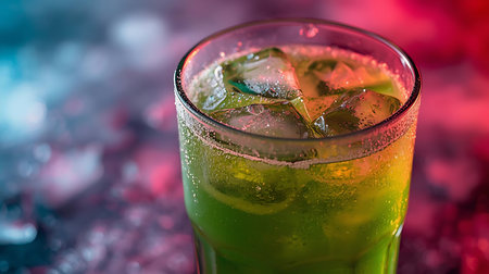 Cocktail with lime and ice on a dark background. Close-up.の素材