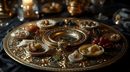 Table served with sweets and candies in honor of Ramadan Kareemの素材