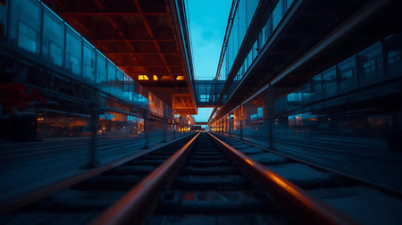 Railway in the city at night. Perspective view. 3d renderingの素材