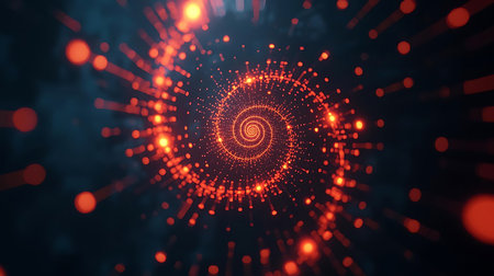 Abstract 3d rendering of chaotic shape. Futuristic background with bright glowing particles.の素材