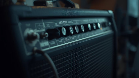 Guitar amplifier, close up view, shallow depth of fieldの素材