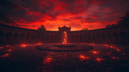 3D CG rendering of Abandoned city with red sky and fireの素材