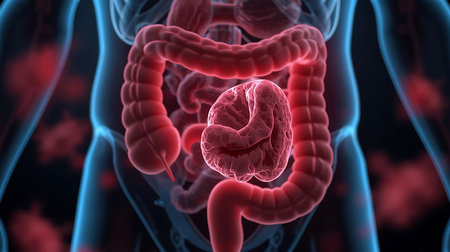 Large Intestine 3D Illustration Human Digestive System Anatomy For Medical Conceptの素材