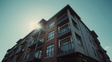 Modern apartment buildings on a sunny day. Facade of a modern apartment buildingの素材