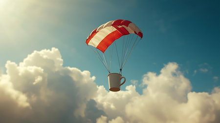 Parachute flying in the blue sky. 3d rendering.の素材