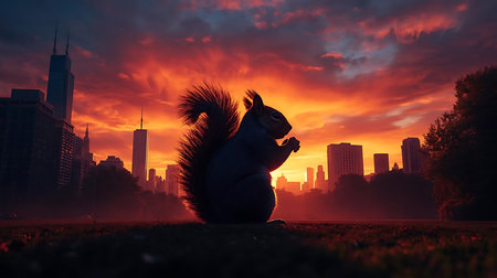Squirrel in the city park at sunset. 3d rendering.の素材