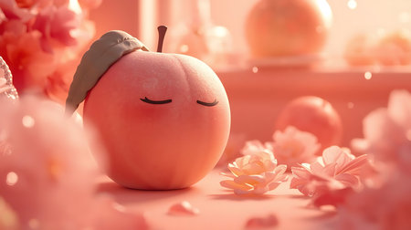 Pumpkin with cute face in hat and flowers on pink backgroundの素材