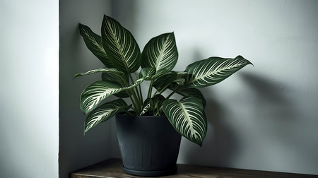 Calathea plant in a pot on a shelf in a roomの素材