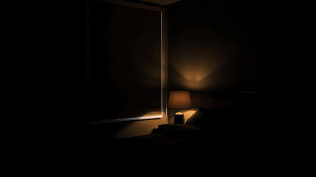 Bedroom in the dark with a lamp. 3d rendering.の素材