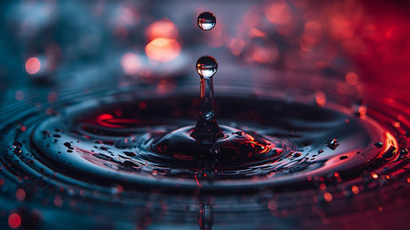 Water drop collision on a surface of water. Splash effect after collision a falling drops with water Surfaceの素材