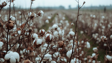 Cotton plant ready to harvest in a cotton field in the Netherlandsの素材