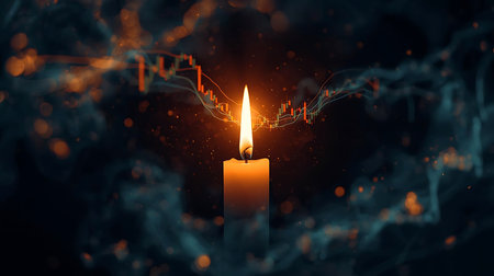 Burning candle on a dark background. 3d rendering, 3d illustration.の素材