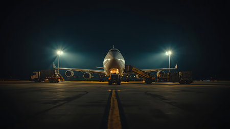 Airplane in the airport at night. Travel concept. 3d renderingの素材