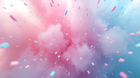 3d rendering of colorful balloons flying in the sky with clouds backgroundの素材