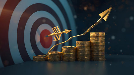 3d illustration of coin stacks with arrow going up. Success conceptの素材