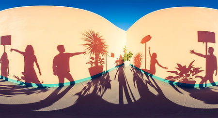Silhouette of people walking in the park. 3d renderingの素材