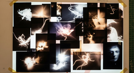 Abstract background of a lot of black and white images with light effectsの素材