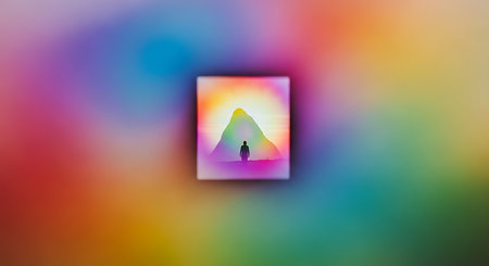 Silhouette of a man on the background of the rainbow.の素材