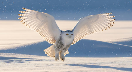 Snowy owl (Bubo scandiacus) in flightの素材