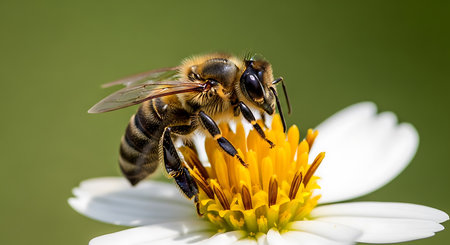 Bee on a flower collecting nectar and pollen from a daisyの素材