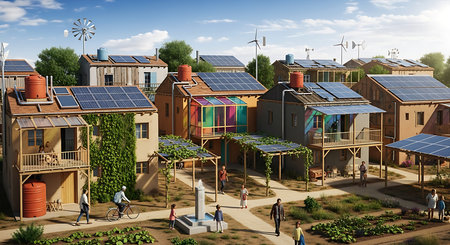 Solar panels on the roof of a residential building. Photovoltaic modules for renewable energy production. 3d renderingの素材