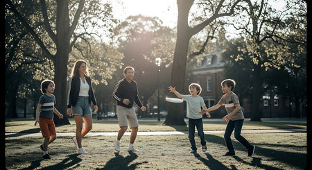 A group of young people playing with a ball in a park.の素材