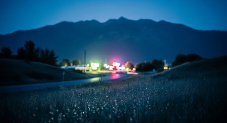 Night view of a highway in the mountains. Blurred background.の素材