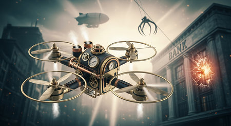 Drone flying over the city. 3D rendered Illustration.の素材