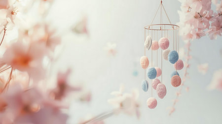 Easter eggs and cherry blossom background. Happy Easter concept.の素材