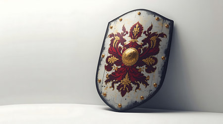 Shield on a white background. 3d rendering. Computer digital drawing.の素材