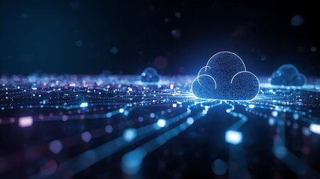 Cloud computing technology concept. 3d rendering toned image double exposureの素材