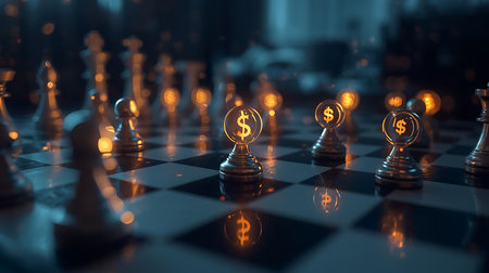 Chess business concept with dollar and light bulb. 3d renderingの素材