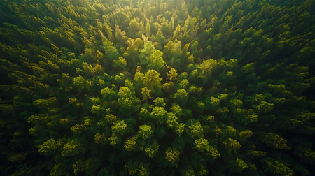 Aerial view of the green forest. Top view of the forestの素材