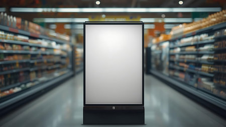 Blank white billboard in supermarket. Mock up, 3D Renderingの素材