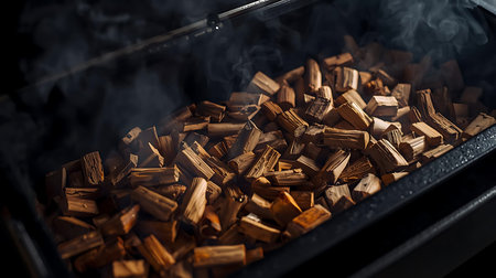 Close-up of a pile of firewood in a fireplace.の素材