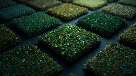 Pile of artificial grass on black background. 3d rendering.の素材