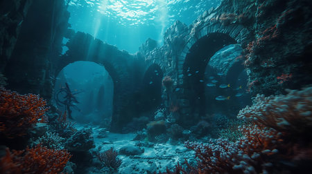 Underwater view of an old shipwreck in the Red Sea.の素材