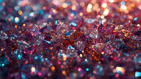 Colorful sparkling diamonds on bokeh background. Abstract background.の素材