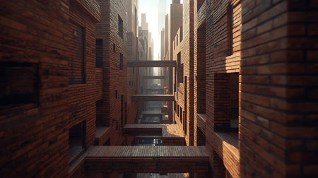 3d render of a modern city with brick walls and stairs.の素材