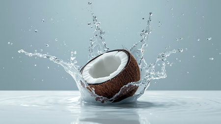 Coconut splashing into water with splash, 3d renderingの素材