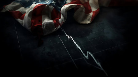 American flag and stock market chart. Economic crisis concept. 3D Renderingの素材
