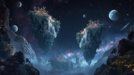 Fantasy alien planet in deep space. 3d render illustration.の素材