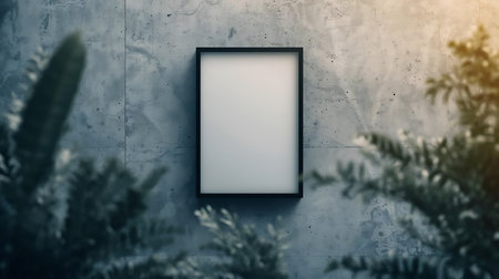 Empty picture frame mockup hanging on concrete wall. 3d renderingの素材