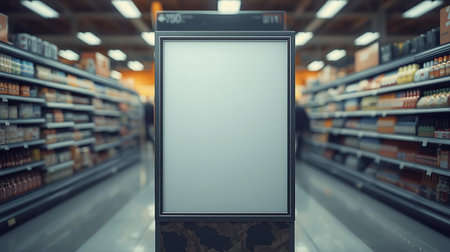 Blank billboard in supermarket, mock up, 3d render illustrationの素材