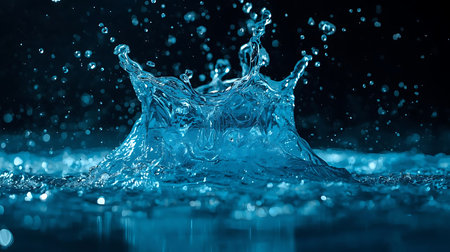 splashes of water on a dark blue background. close-upの素材