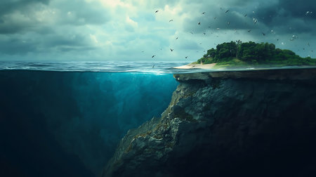 Beautiful island in the ocean. Underwater landscape. 3d renderingの素材