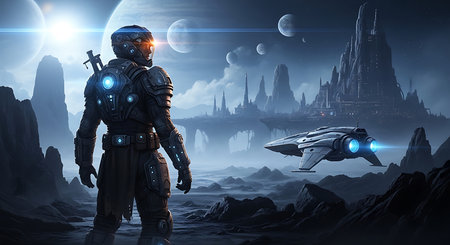 Astronaut against the background of the planet. 3d renderingの素材